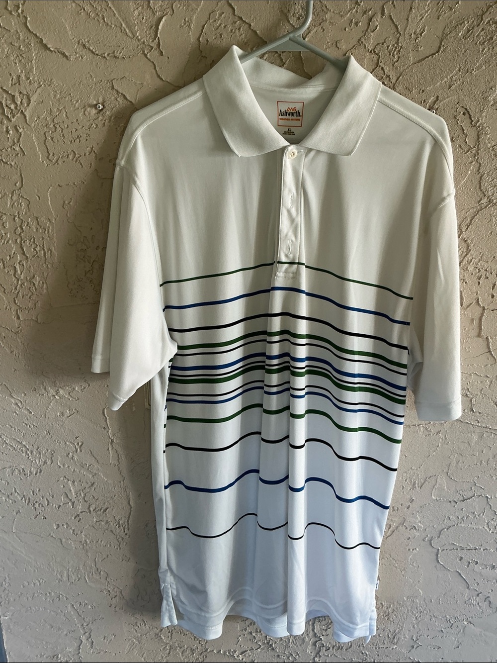 Ashworth Mens Golf Polo Shirt White/Stripes Size XL